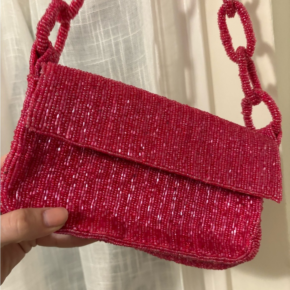 Beaded Pink Shoulder Bag - Elegant Handcrafted Style brand new!